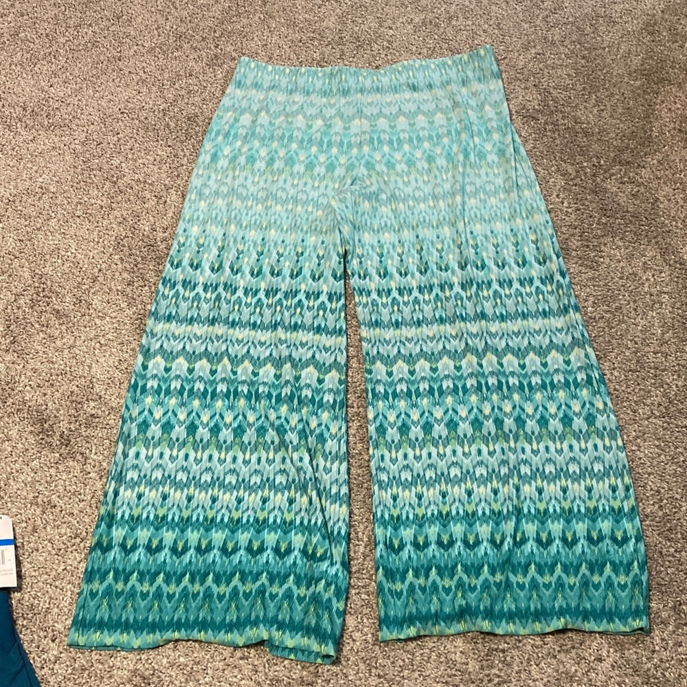 Ruby Rd. Aqua And White Patterned Pants - image 1